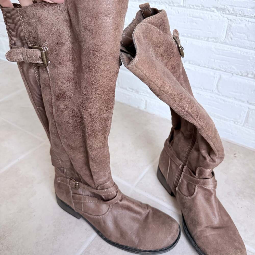 BareTraps Alysha Brown Faux Leather Wide-Calf Riding Boots